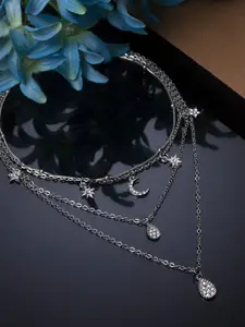 Shining Diva Fashion Silver-Plated White Stone-Studded Layered Necklace