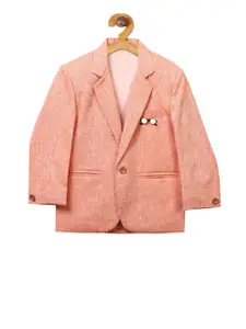 RIKIDOOS Boys Coral Pink Solid Single Breasted Blazer