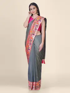 Hastakala Grey & Pink Poly Silk Woven Design Tussar Saree