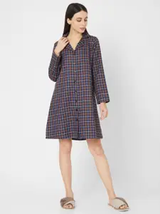 Smarty Pants Women Brown & Blue Checked Nightdress