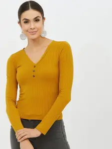 Harpa Women Mustard Solid Fitted Top