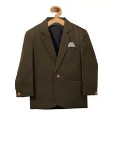 RIKIDOOS Boys Olive Green Solid Single-Breasted Casual Blazer