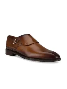 ROSSO BRUNELLO Men Tan Brown Solid Formal Leather Slip Ons