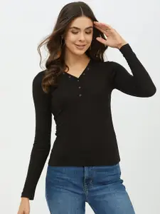 Harpa Women Black Solid Fitted Top