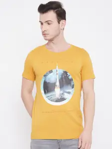 Duke Men Yellow Printed Round Neck T-shirt