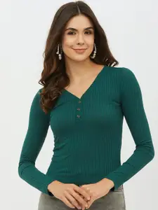 Harpa Women Green Solid Fitted Top
