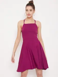 Berrylush Women Purple Solid Fit and Flare Dress