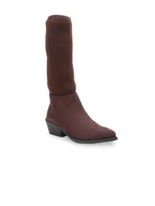 Bruno Manetti Women Brown Solid Suede Heeled Boots