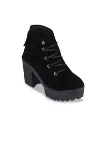 Funku Fashion Women Black Solid Suede Mid-Top Heeled Boots