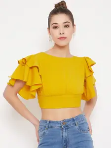 Berrylush Women Yellow Solid Blouson Top