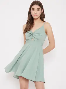 Berrylush Women Sea Green Solid Fit and Flare Dress