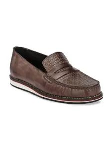 CARLO ROMANO Women Brown Burnish Leather Textured Loafers