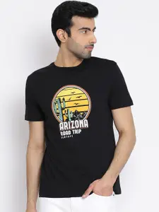 Red Tape Men Black Printed Round Neck Pure Cotton T-shirt