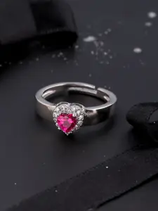 Voylla Silver-Plated White & Pink CZ Studded Love Knots Adjustable finger Ring