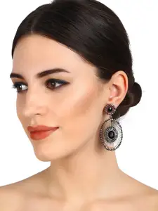 Mali Fionna Gold-Toned & Black Oval Drop Earrings