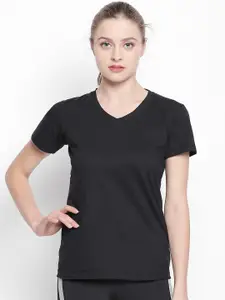 Tuna London Women Black Solid V-Neck T-shirt