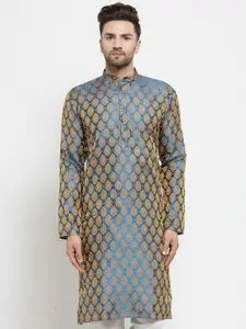 Jompers Men Navy Blue & Beige Printed Straight Kurta