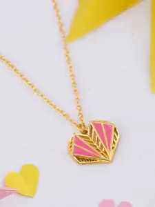 Voylla Gold-Plated & Pink Enameled Filgree Heart-Shaped Pendant With Chain