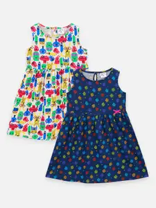 LilPicks Girls Pack of 2 Printed Fit and Flare Dress
