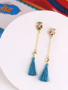 Voylla Blue Gold Plated Contemporary Drop Earrings