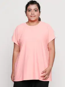 Tuna London Women Peach-Coloured Solid Round Neck T-shirt