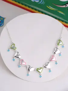 Voylla Silver-Plated Pink & Green Enamelled Truck Art Mirror Work Hearts Motifs Necklace