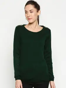 Annabelle by Pantaloons Women Green Solid Pullover Sweater