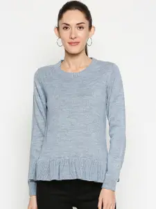 Annabelle by Pantaloons Women Blue Solid Pullover Sweater