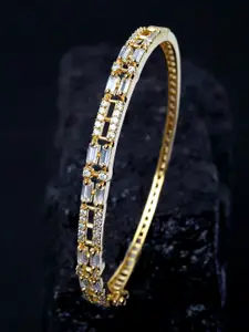 ANIKAS CREATION Gold-Plated & White AD-Studded Bangle-Style Bracelet