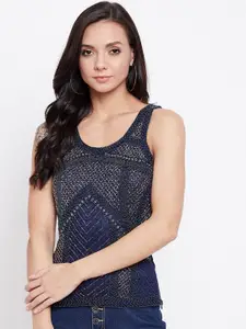 LE BOURGEOIS Women Navy Blue Embellished Tank Top