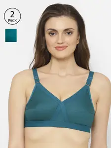 Floret Pack Of 2 Teal Blue Solid Non-Wired Non-Padded Everyday Bras Cross Fit