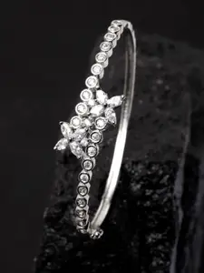 ANIKAS CREATION Silver-Plated & White American Diamond Studded Handcrafted Bangle Style Bracelet
