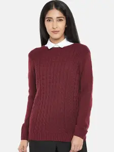 Annabelle by Pantaloons Women Maroon Solid Pullover Sweater