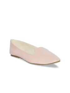 People Women Pink Solid Leather Ballerinas