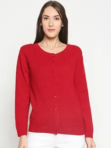 Honey by Pantaloons Women Red Self Design Cardigan Sweater