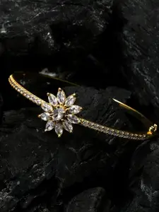 ANIKAS CREATION Gold-Plated White AD-Studded Bangle-Style Bracelet
