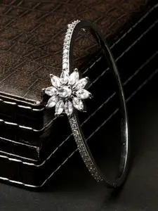 ANIKAS CREATION Silver-Plated White AD-Studded Bangle-Style Bracelet