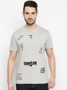 People Men Grey Printed Round Neck T-shirt