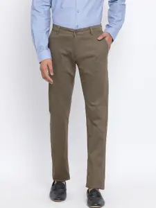 Turtle Men Olive Green Slim Fit Solid Regular Trousers