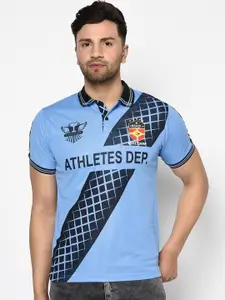 Duke Men Blue Printed Polo Collar T-shirt