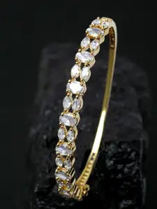 ANIKAS CREATION Gold-Plated White American Diamonds Studded Handcrafted Bangle Style Bracelet