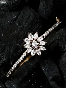 ANIKAS CREATION Rose Gold-Plated White AD-Studded Bangle-Style Bracelet