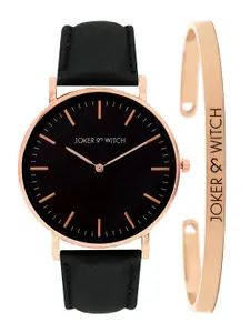 JOKER & WITCH Women Black & Rose-Gold Toned Midnight Beauty Watch With Bracelet Gift Set JWBS222
