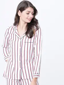 Tokyo Talkies Women Red & Navy Blue Regular Fit Striped Sleep Shirt
