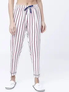 Tokyo Talkies Women White & Red Striped Lounge Pants