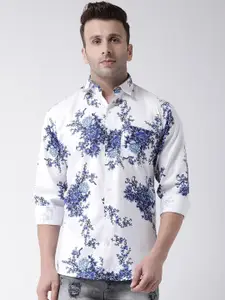 hangup trend Men White & Blue Slim Fit Printed Casual Shirt