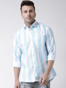 hangup trend Men White & Blue Slim Fit Striped Casual Shirt