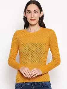 People Women Yellow Self Design Fitted Top