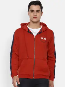 Louis Philippe Jeans Men Rust Red Solid Hooded Sweatshirt
