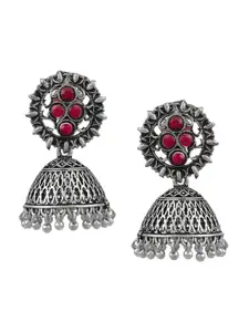 Silvermerc Designs Silver-Plated & Pink Dome Shaped Jhumkas
